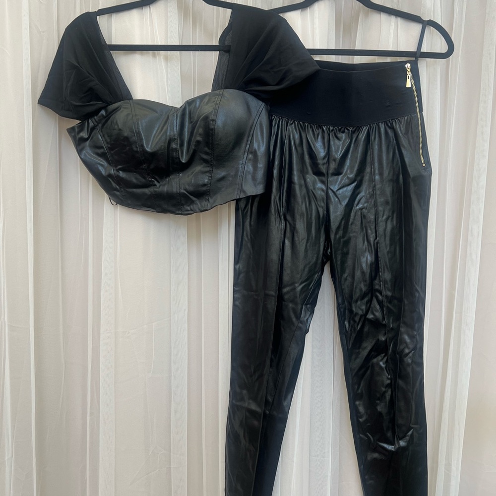 Black Faux High Waist Vinyl Set